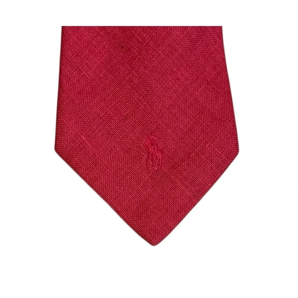 Polo Ralph Lauren Men's Tie Red 100% Linen Pony Logo USA 4.25
